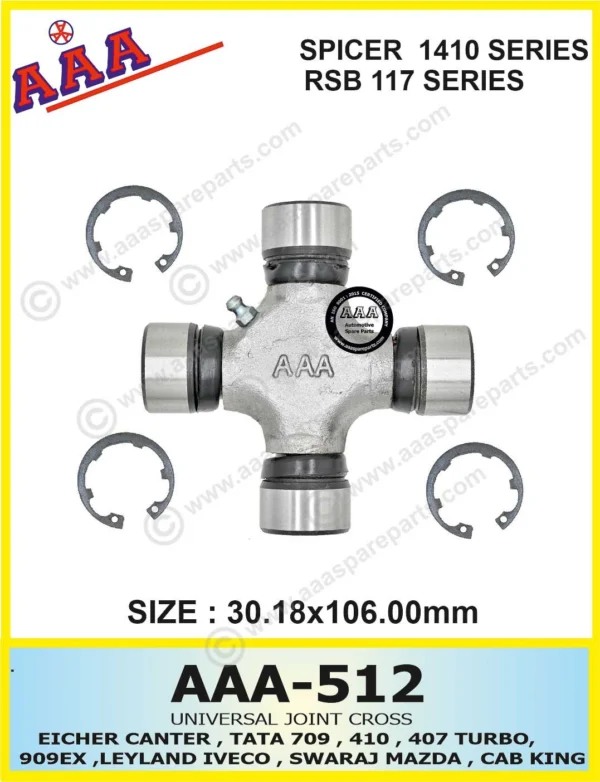 UNIVERSAL JOINT CROSS-EICHER CANTER N/M/ 10.75/ 11.10/ 10.90/ NISSAN 1TON N/M L/L CHEETAL/ L/L IVECO/ CARGO709/909/ 407 TURBO Rear (small) CABKING / SAWRAJ MAZDA/ MAHINDRA O/L